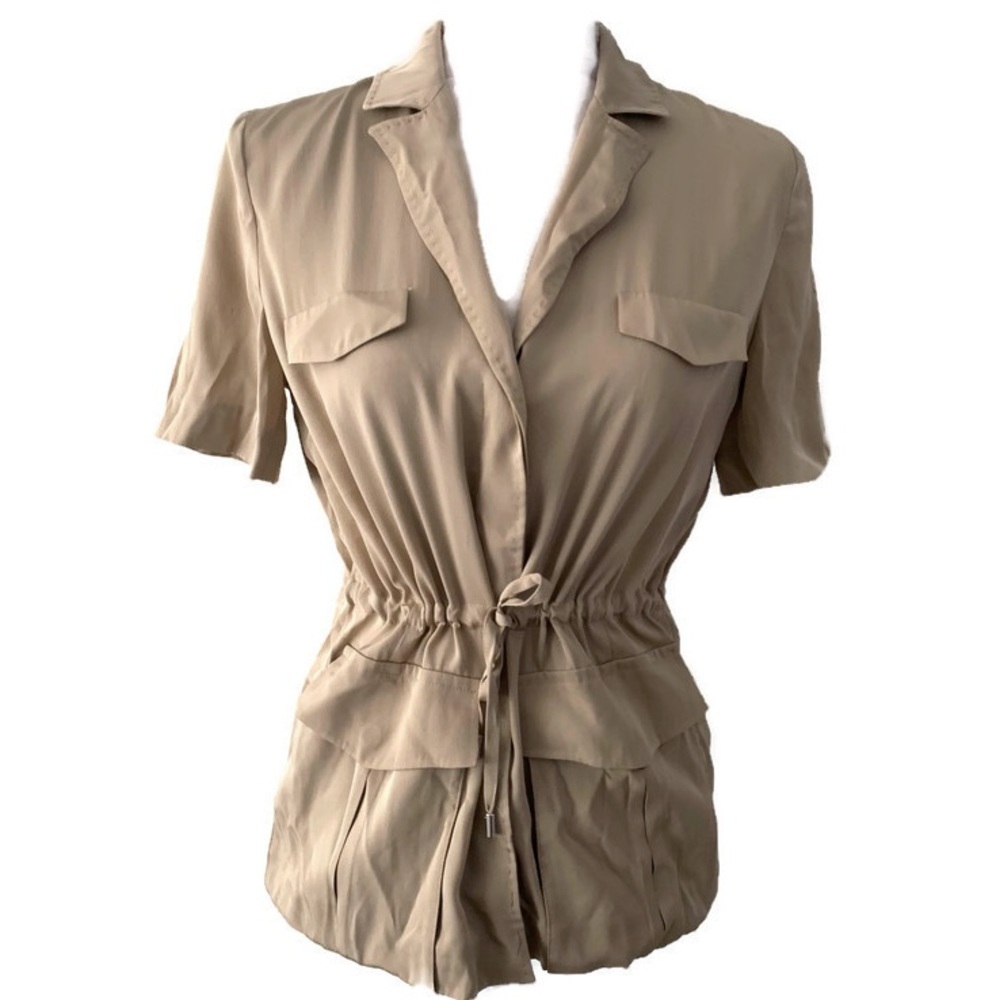 Lavia 18 silk SS button front tie waist top size S
